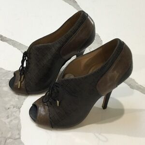 L.A.M.B Elegant Brown Peep-Toe Heels